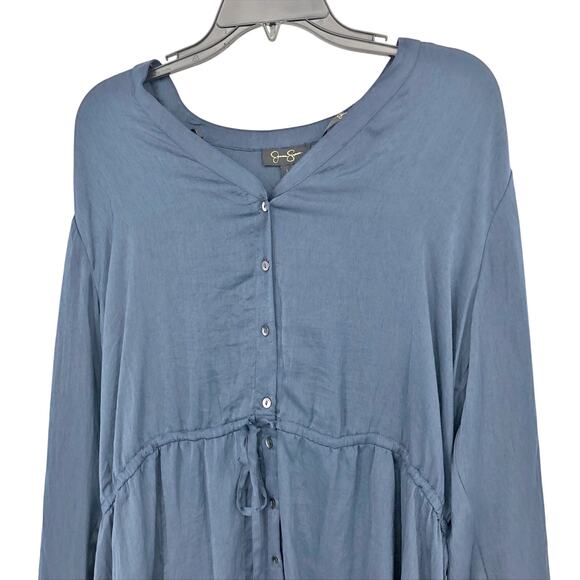 JESSICA SIMPSON Women's Shiloh Shirt Dress L Navy Blue Long Sleeve V Neck NWT - Picture 6 of 12
